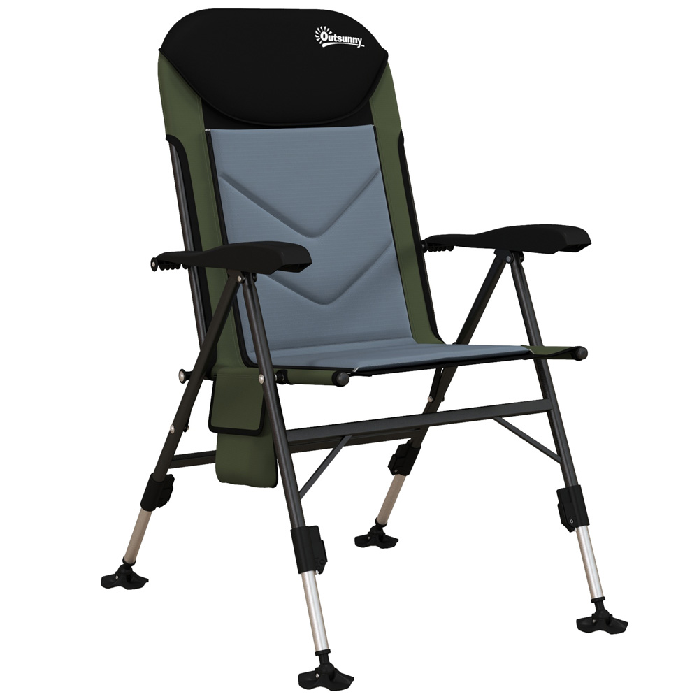 Outsunny Green and Black Metal Foldable Fishing Chair Image 1