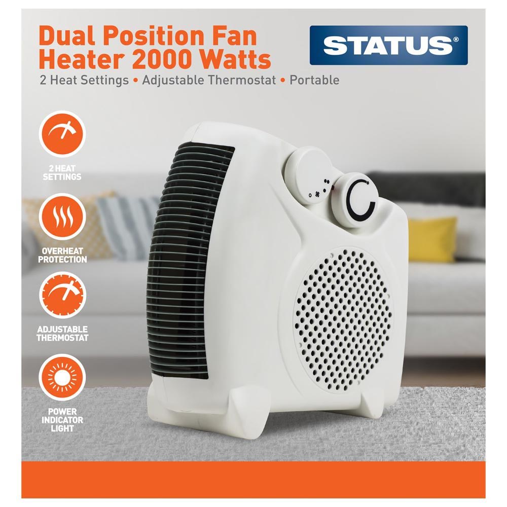 Status White Dual Position Fan Heater 2000W Image 2