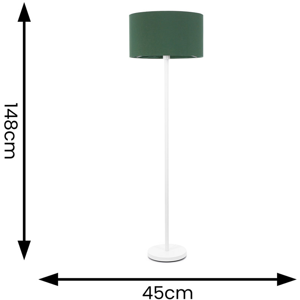 ValueLights Charlie Forest Green Drum Shade White Single Stem LED Floor Lamp Image 6