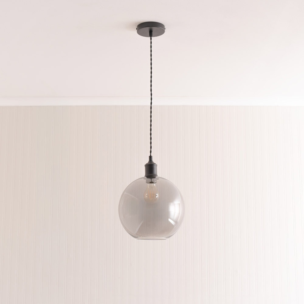 ValueLights Bellamy Single Smoked Glass Globe Matte Black LED Ceiling LED Pendant Light Image 5