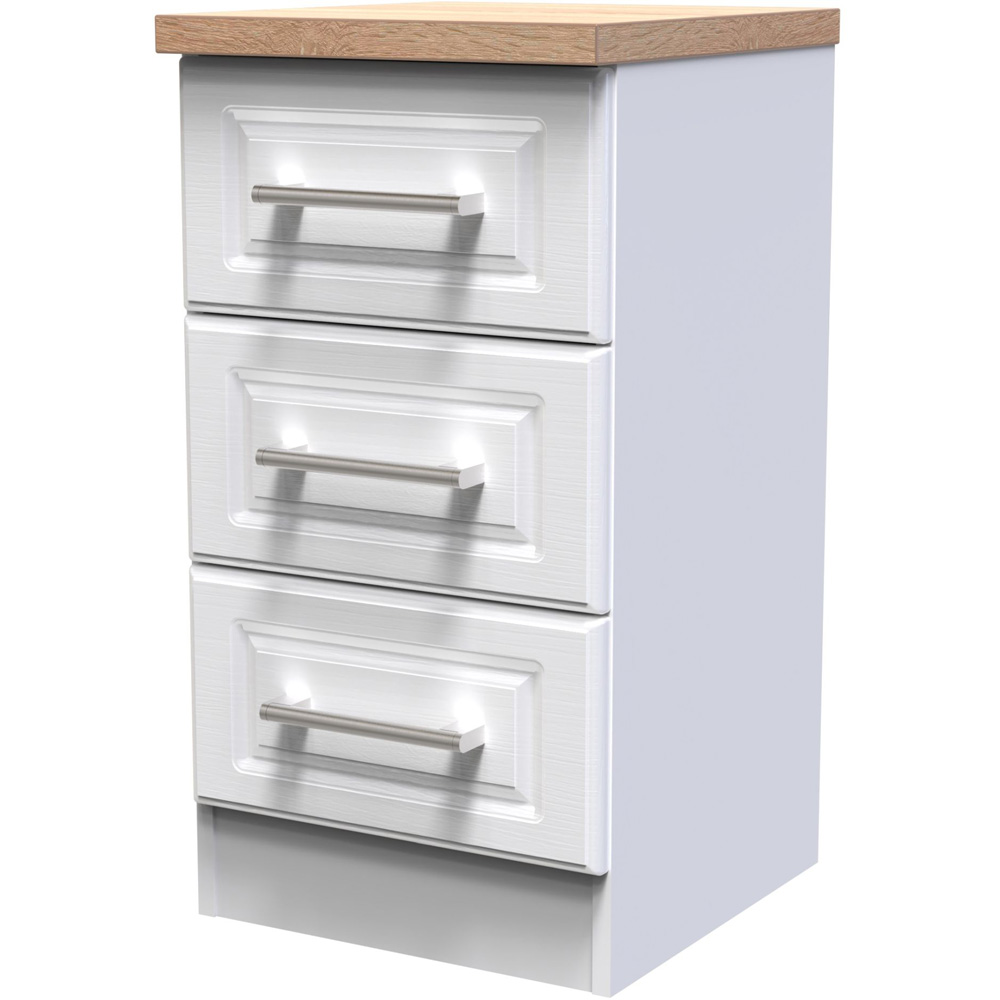 Crowndale Kent 3 Drawer White Ash and Modern Oak Bedside Table Image 2