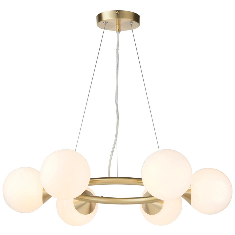 Merano Grosseto 6 light White Gloss Glass Satin Brass Plate Ceiling Light Image 3
