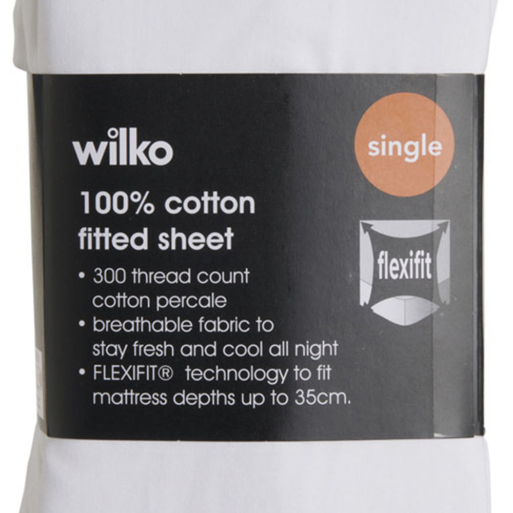 Wilko Best White 300 Thread Count Single  Percale Fitted Sheet Image 3