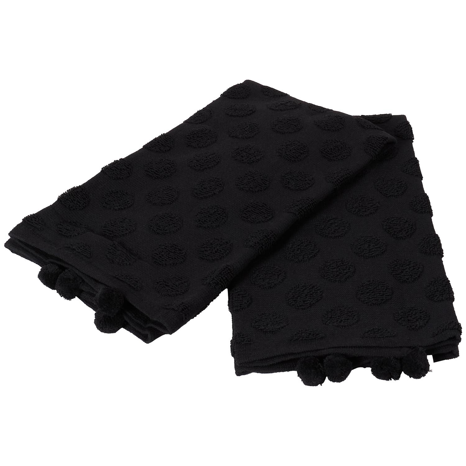 Pack of 2 Dobby Terry Kitchen Towels with Pom Poms - Black Image 8