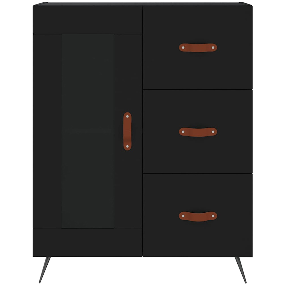 vidaXL Single Glass Door 3 Drawer 2 Shelf Black Wooden Sideboard Image 5