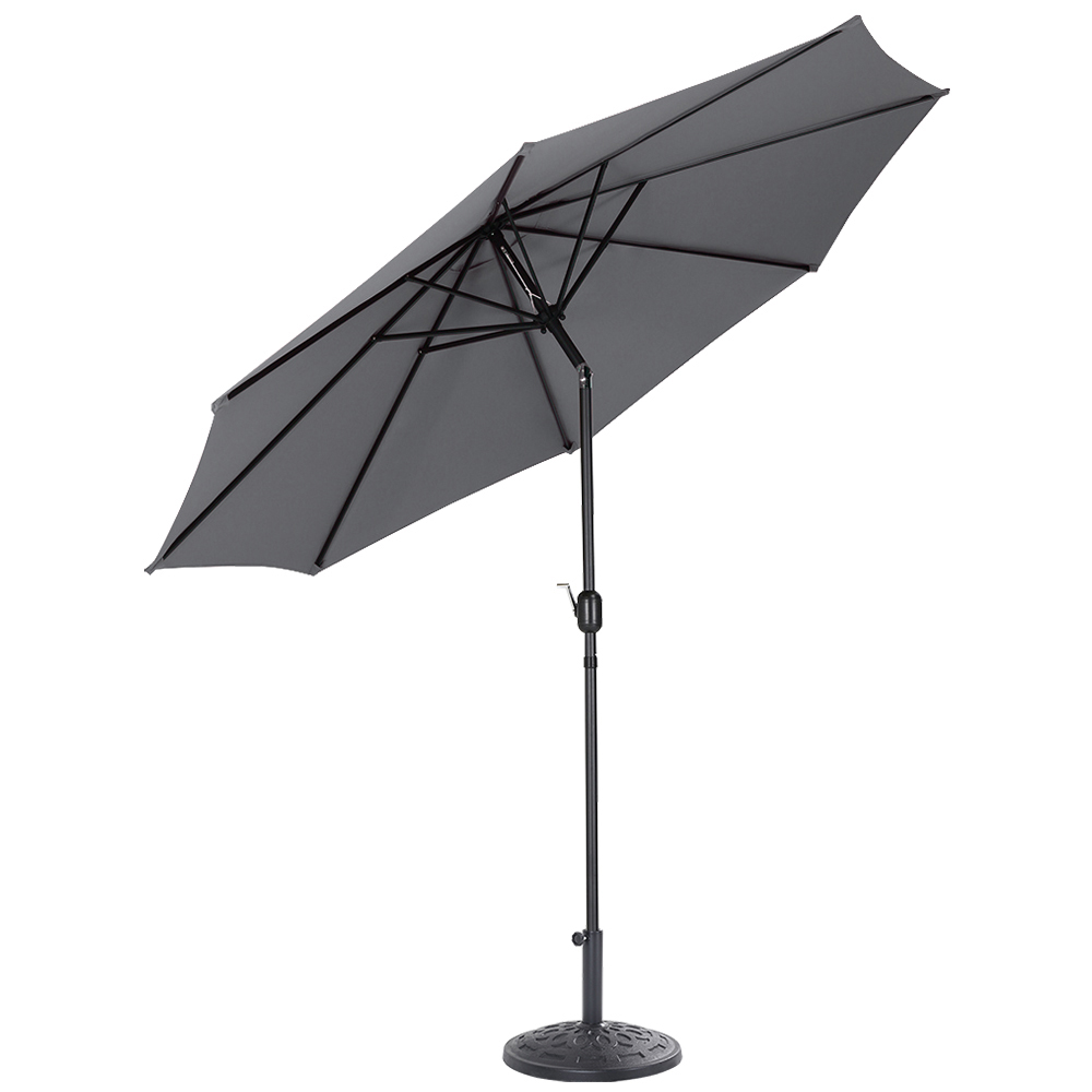 Living and Home Dark Grey Round Crank Tilt Parasol with Round Base 3m Image 1