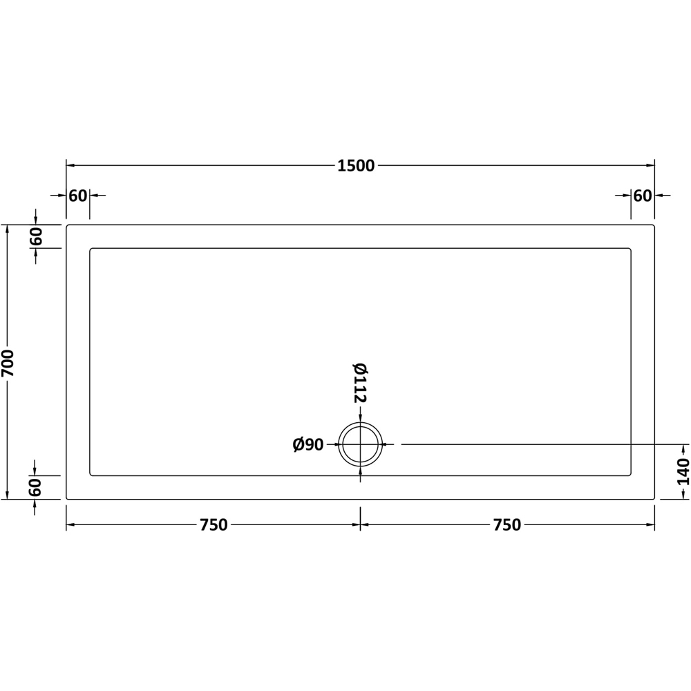 nuie White Slip Resistant Rectangular Shower Tray 1500 x 700mm Image 2