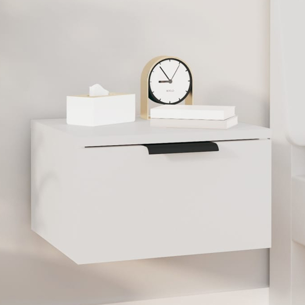 vidaXL Set of 2 White Wall Mounted Bedside Cabinet Image 1