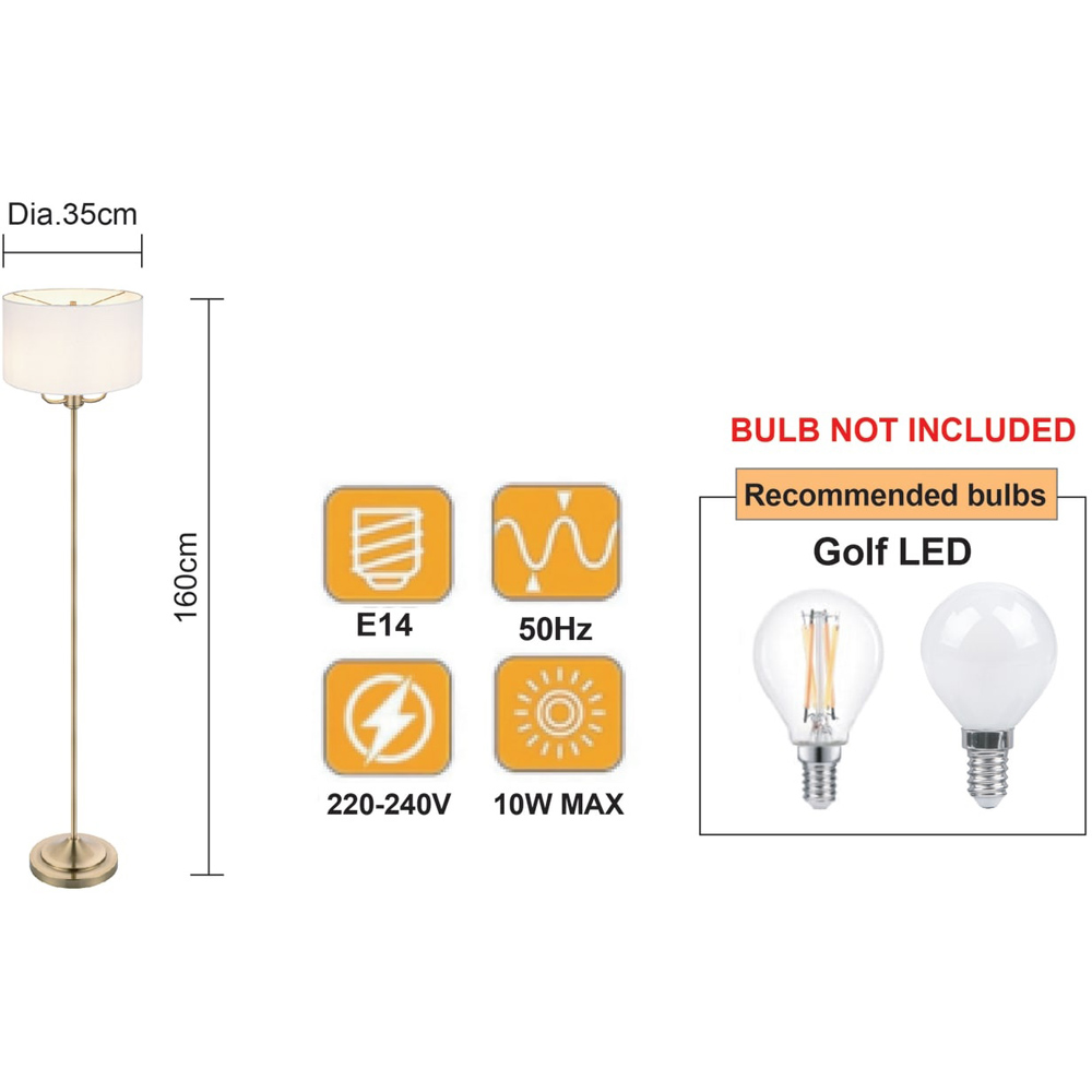 Cosylyte Winston 3 Light Classic Faux Linen Shade Brass Base Floor Lamp Image 9
