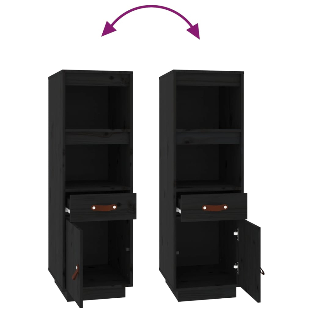vidaXL Single Door Single Drawer 2 Shelf Black Pine Wood Highboard Image 7