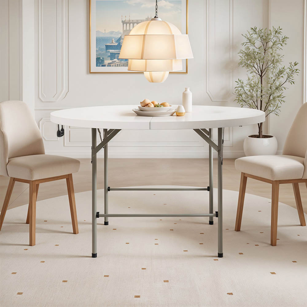 Living and Home White Outdoor Round Folding Camping Table with Handle Image 7