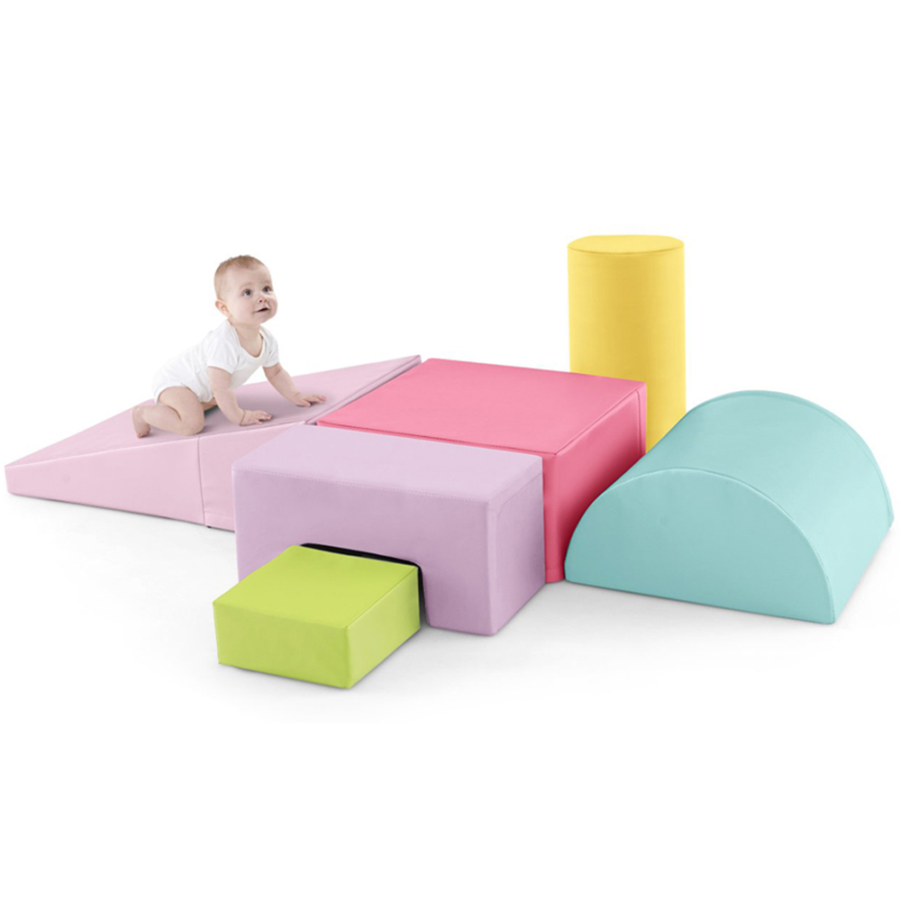 Costway Macaron Pink Toddler Foam Climbing Blocks with PU Cover Image 3