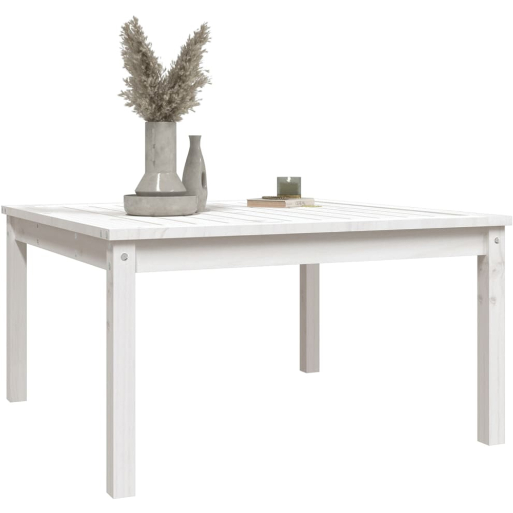 vidaXL White Solid Pine Wood Slatted Garden Table 82.5 x 82.5cm Image 5