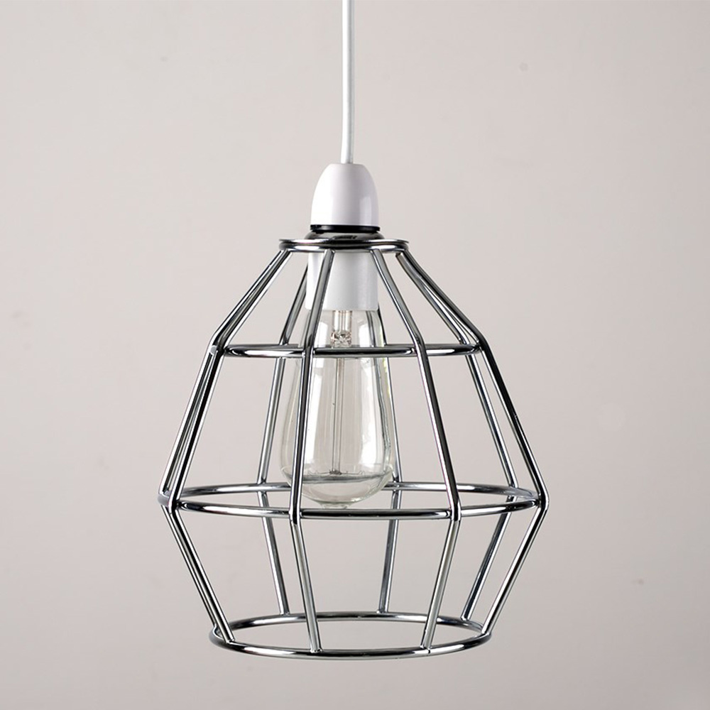 ValueLights Hamish Polished Chrome Basket Ceiling Pendant Light Lamp Shade Image 2