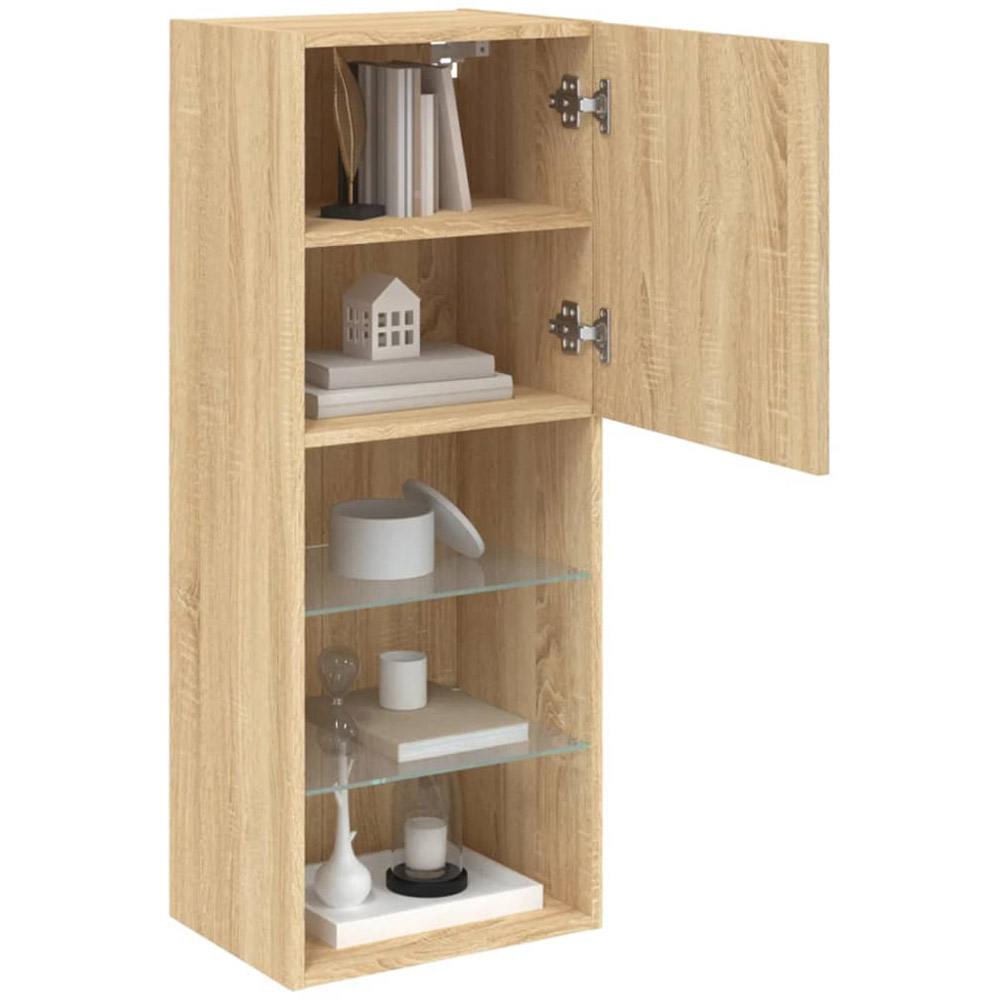 vidaXL Single Door 3 Open Shelf Sonoma Oak TV Cabinet with LED Light Image 6