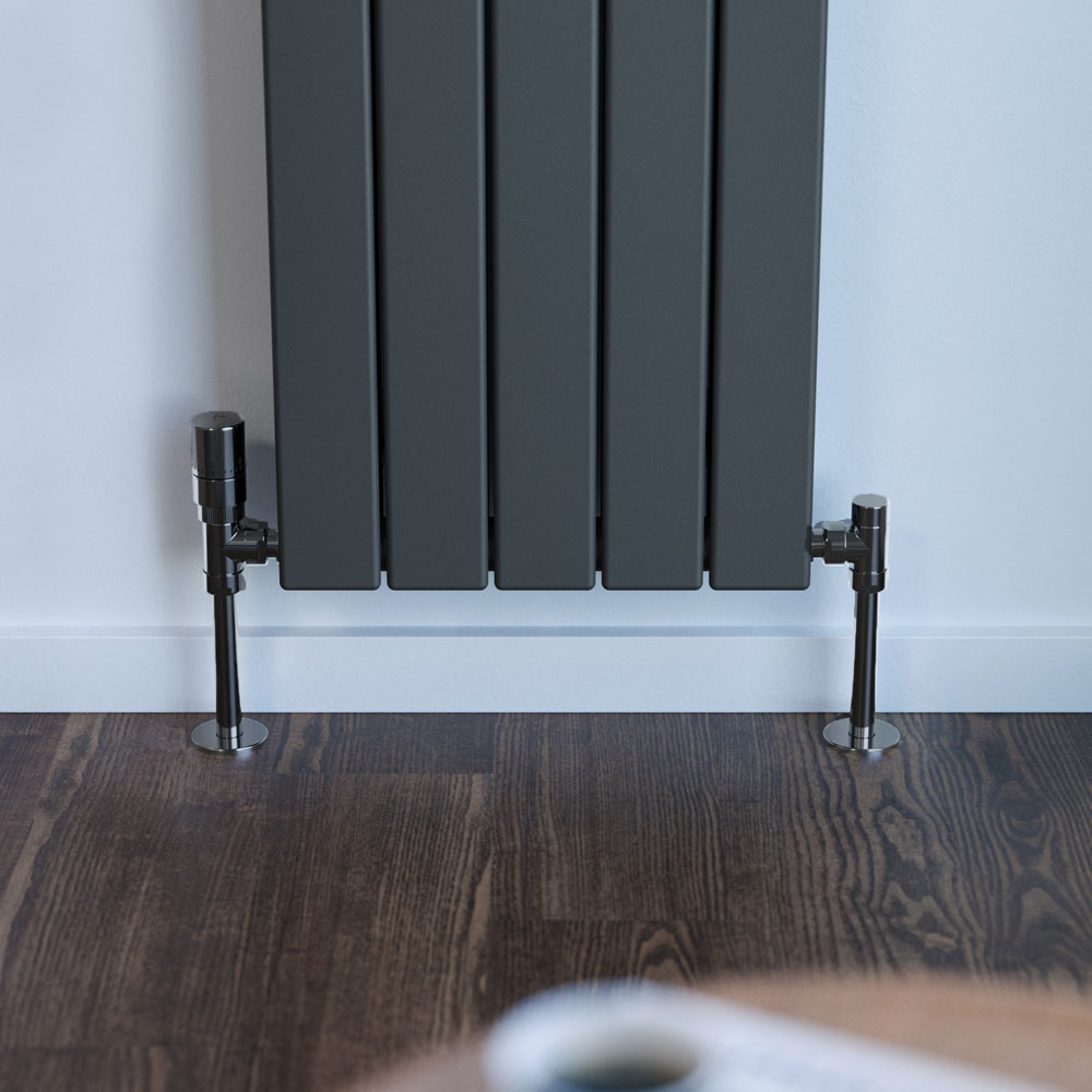 Terma Vario Modern Grey Royal Angled Thermostatic Radiator Valve Set with Pipe Masking Set Image 2