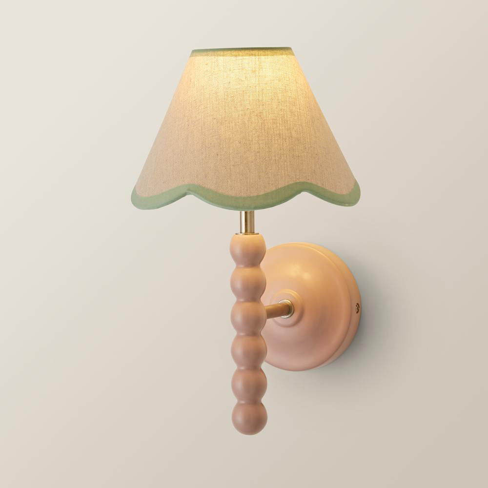 ValueLights Green Trim Scallop Shade Pink Bobbin LED Wall Light with Bulb Image 4