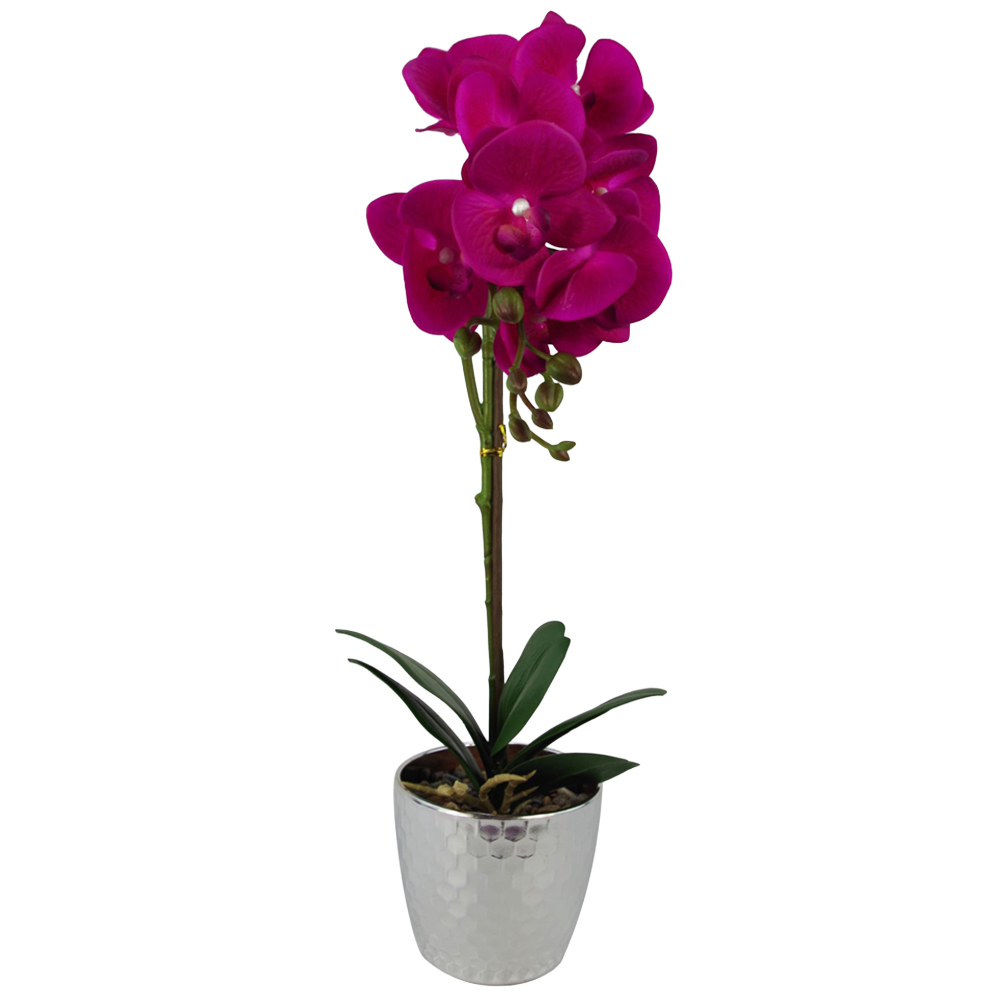 Leaf Dark Pink and Silver Phalaenopsis Orchid Artificial Plant 50cm Image 1