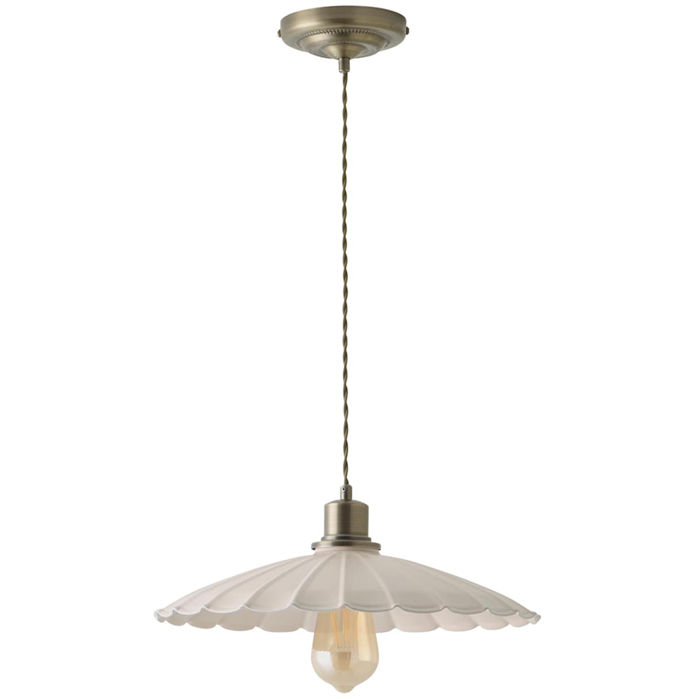 ValueLights Holborn Cream Scallop Metal Shade Brushed Gold Pendant Light with Bulb Image 1