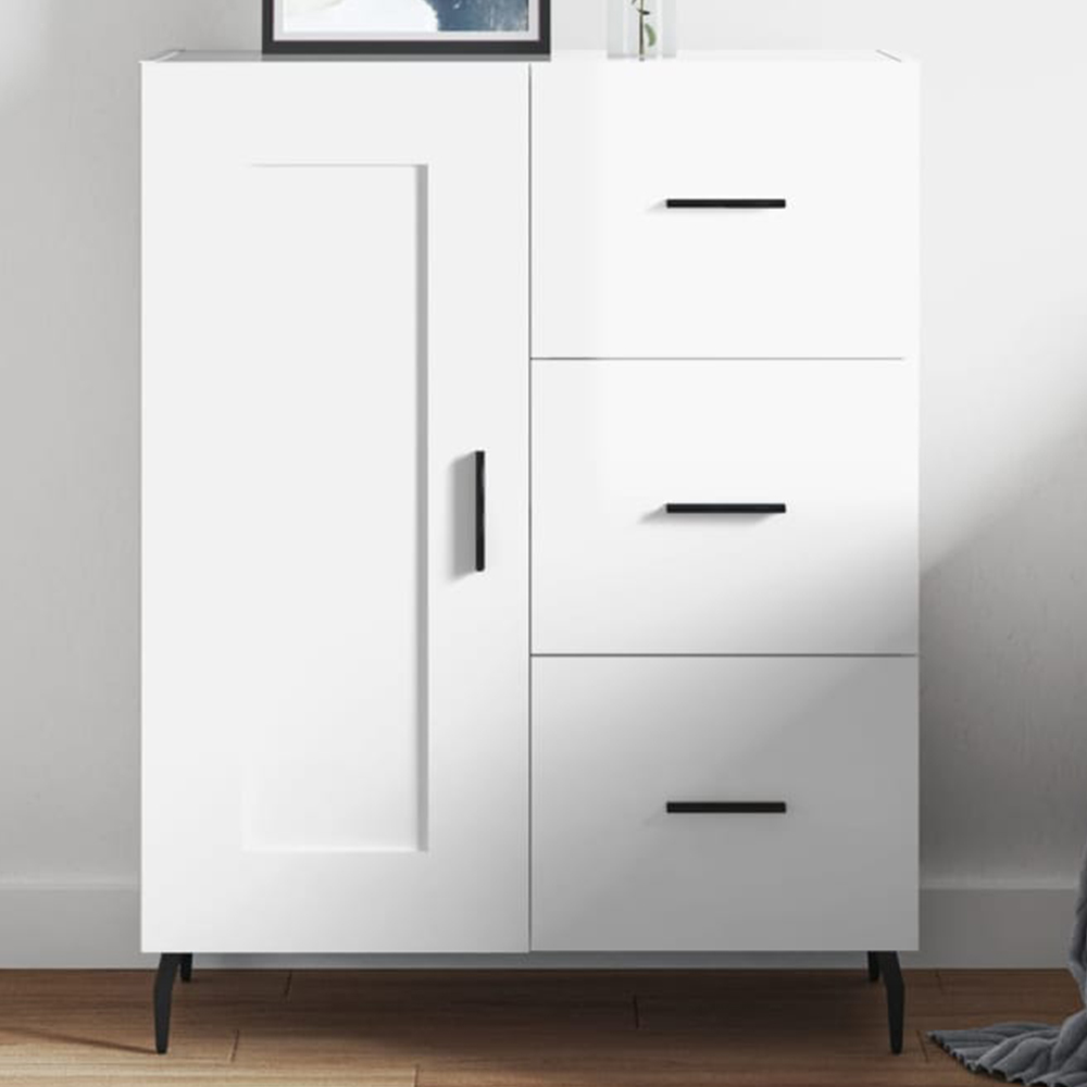 vidaXL Single Door 3 Drawer High Gloss White Sideboard Image 1