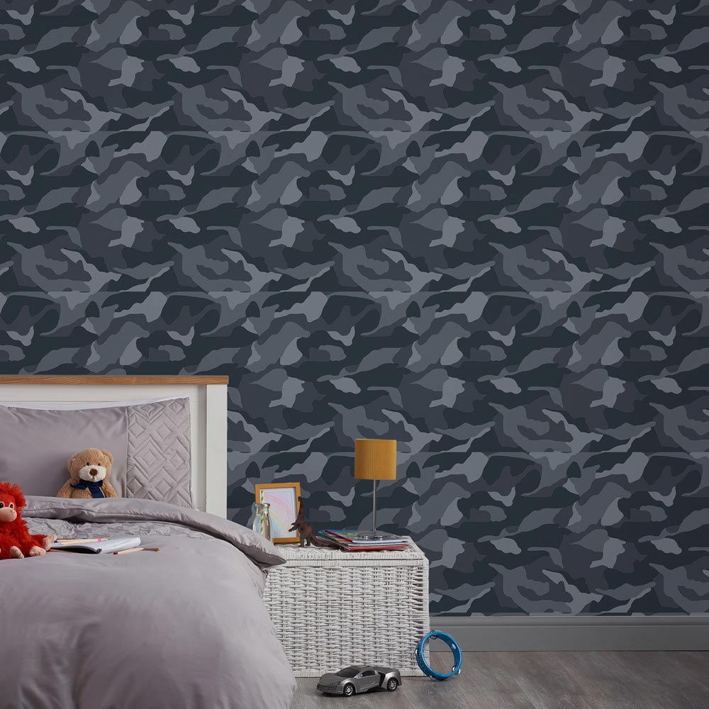 Fresco Camouflage Dark Grey Wallpaper Wilko