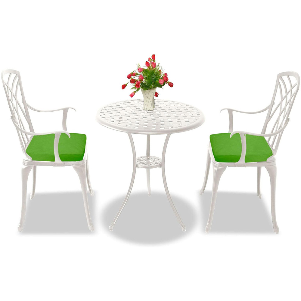 Centurion Oshowa 2 Seater White and Green Cast Aluminium Garden Bistro Set with Cushions Image 4
