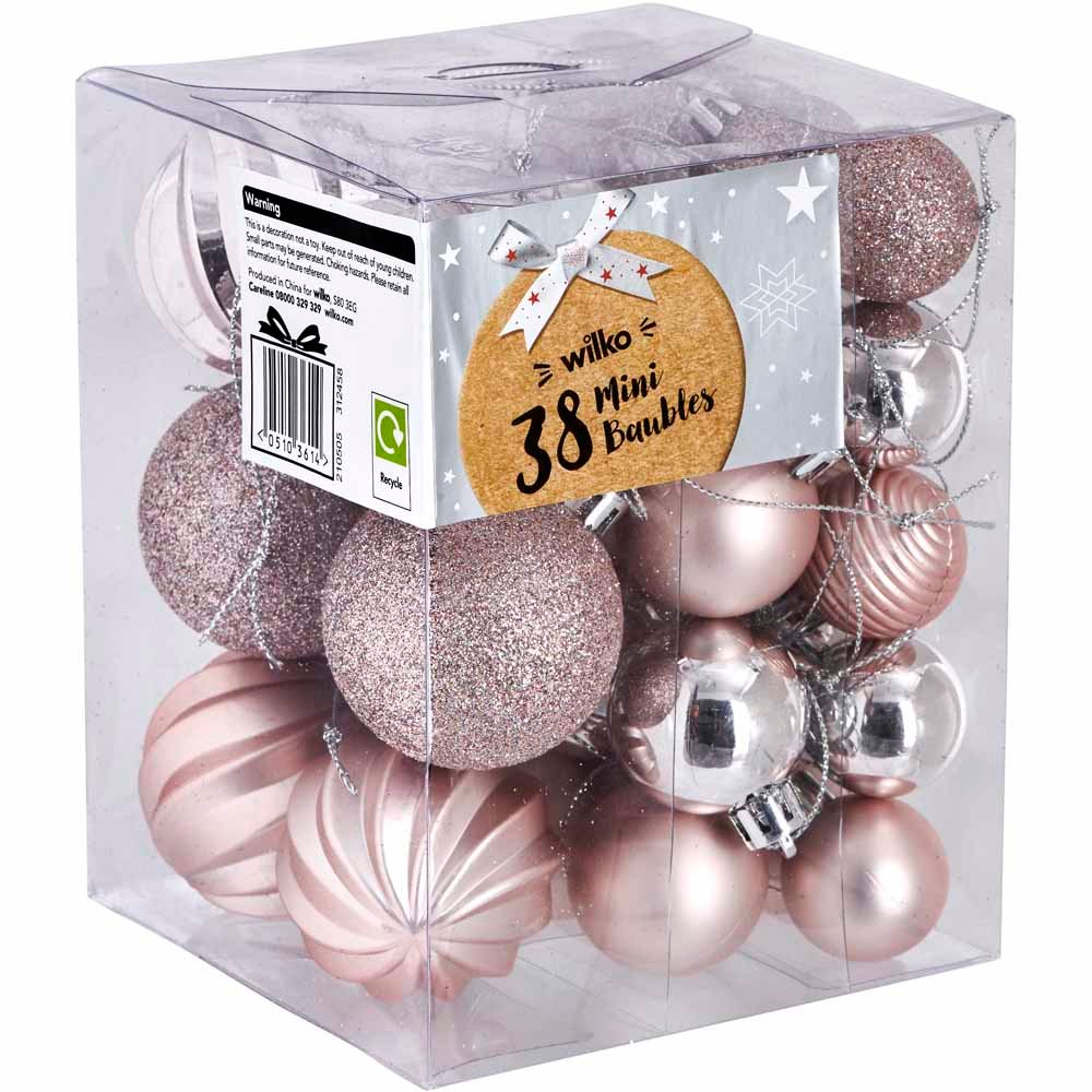 Wilko 38 Pack Pink Glitters Mini Christmas Baubles Image 3