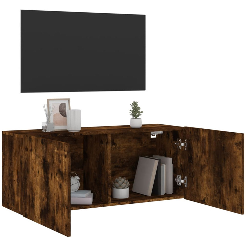 vidaXL 2 Door Smoked Oak Wall Mounted TV Cabinet Image 4