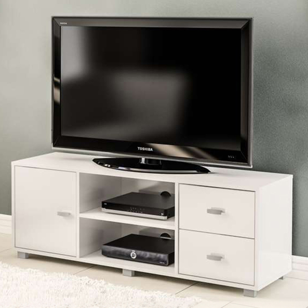 Covent Single Door 2 Drawer 2 Shelf White TV Unit Image 1