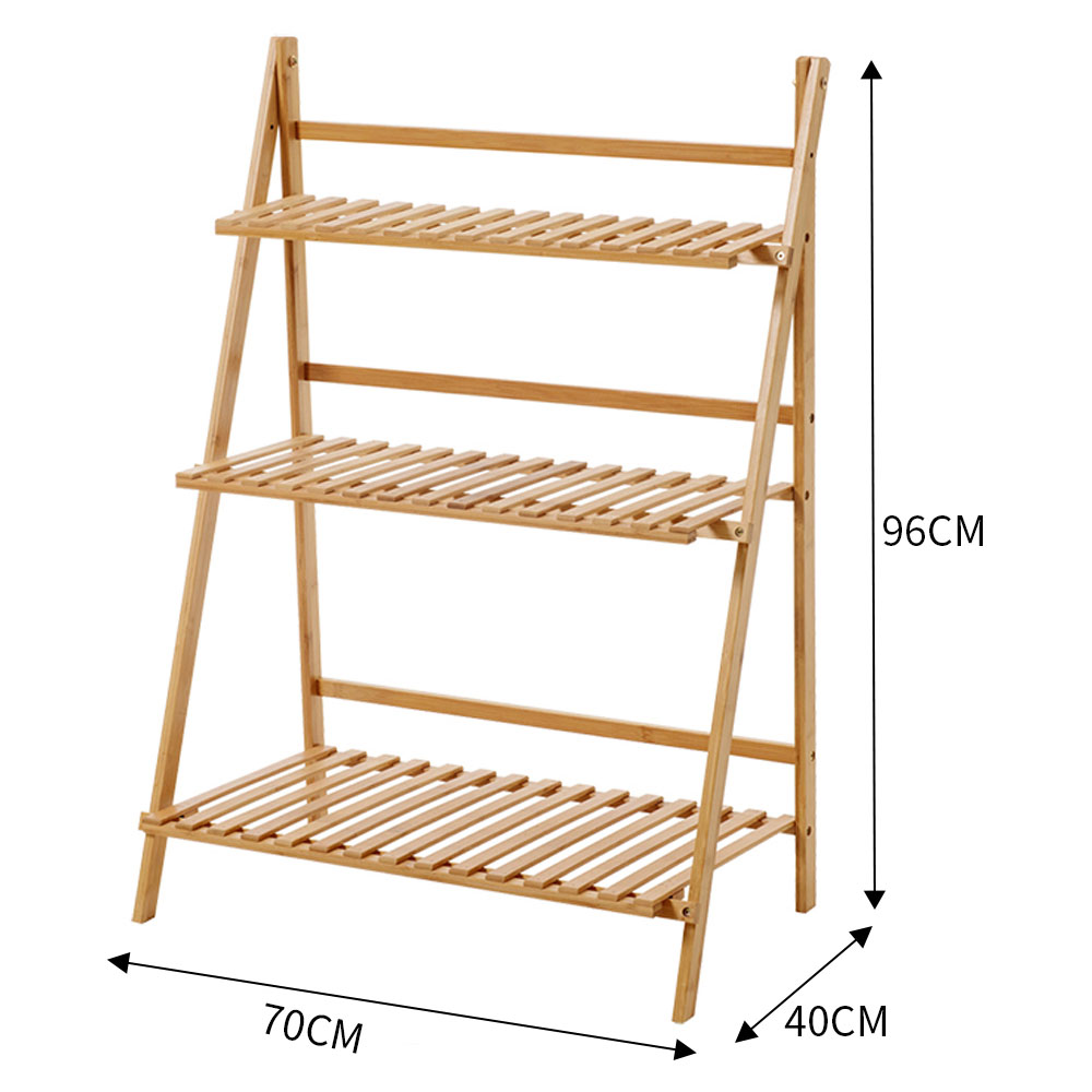 Living and Home 3 Tier Natural Wooden Foldable Ladder Shelf Image 9