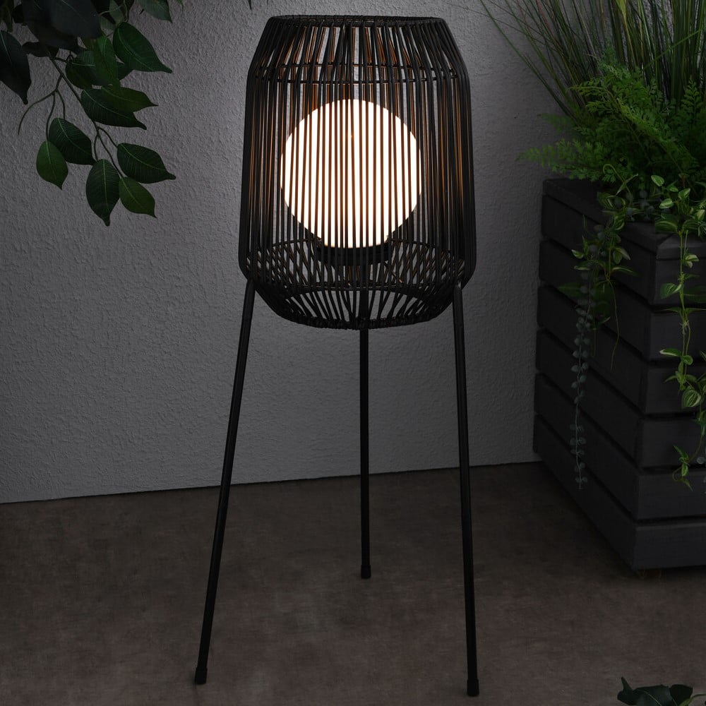 Black Rattan Style Solar Dakota Floor Lantern Image 3