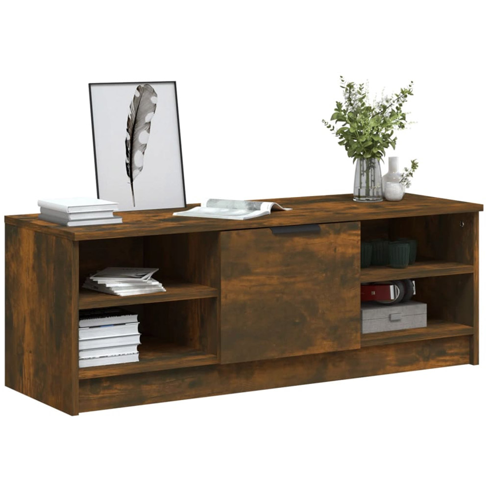 vidaXL Single Door 4 Open Shelf Smoked Oak TV Cabinet Image 4