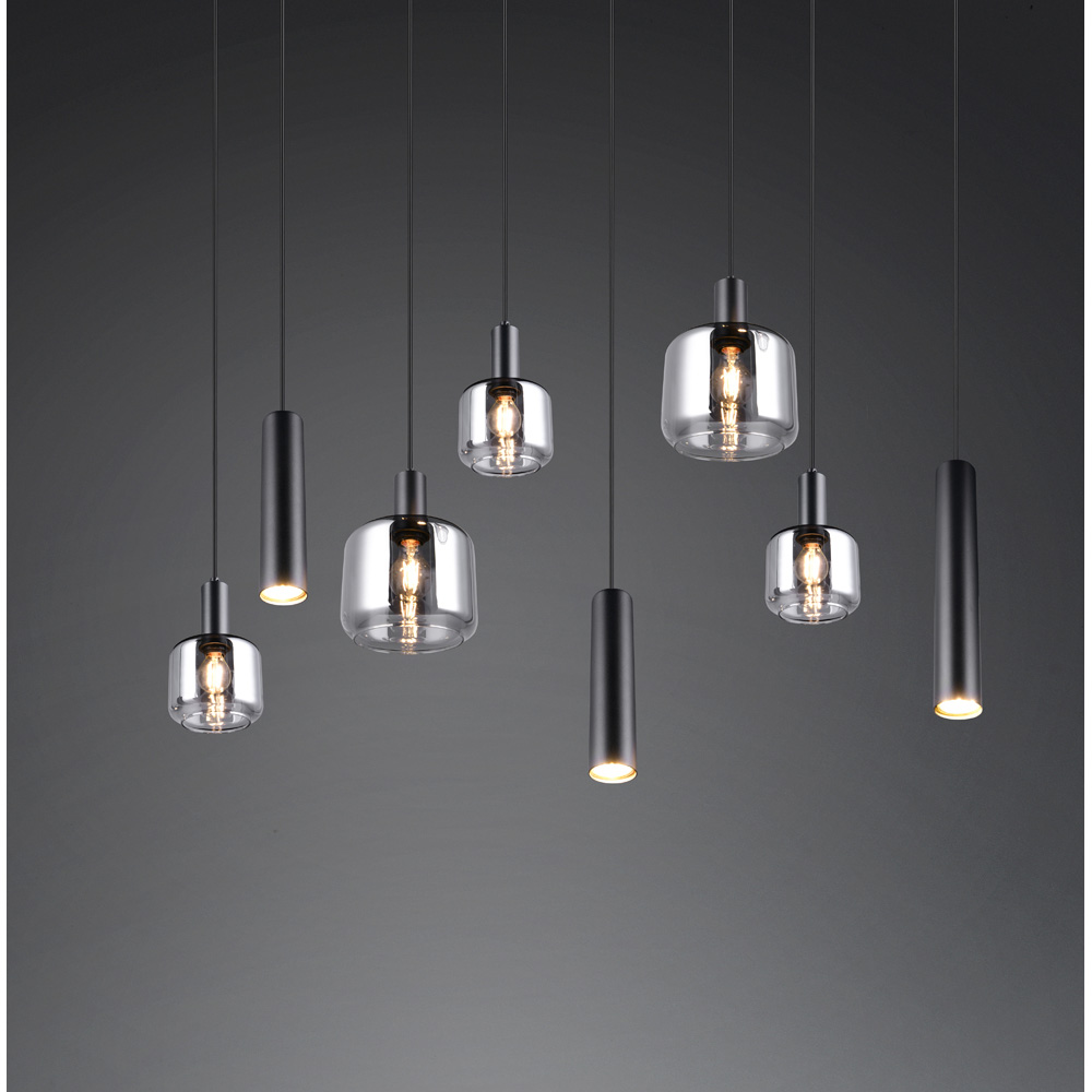 TRIO Mataro 8 Light Matt Black Ceiling Pendant Light Image 5
