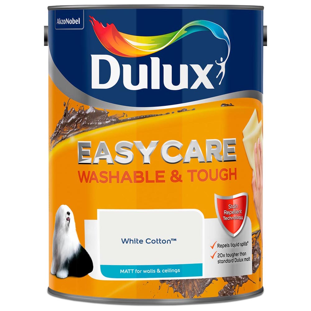 Dulux Easycare Washable & Tough Walls & Ceilings White Cotton Matt Emulsion Paint 5L Image 2