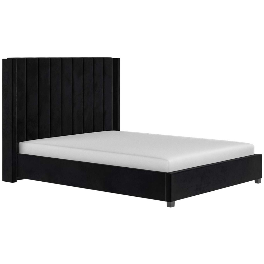 Flair Tiggy King Size Black Velvet Ottoman Bed with Winged Headboard Image 2