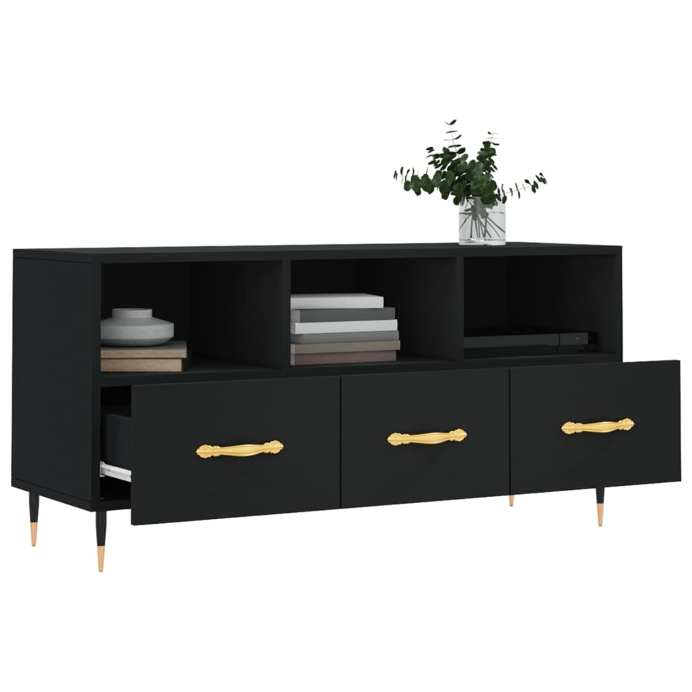 vidaXL 3 Drawer 3 Shelf Black TV Cabinet Image 4