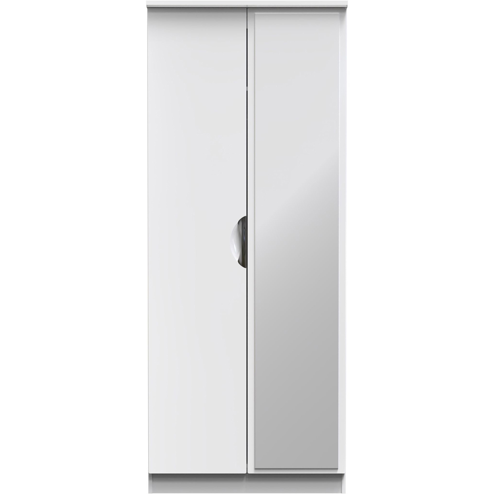 Crowndale Camden 2 Door White Gloss and White Mirrored Wardrobe Ready Assembled Image 2