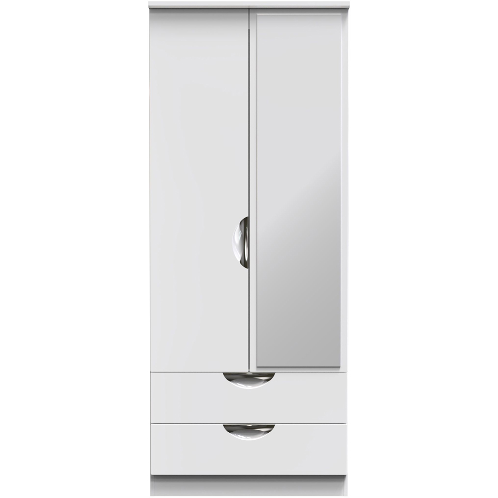 Crowndale Camden 2 Door 2 Drawer White Gloss and White Mirrored Wardrobe Ready Assembled Image 2