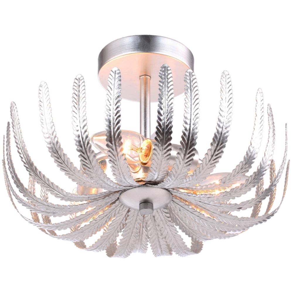 Happy Homewares Silver Foil Semi Flush Ceiling Light with Fern Stems Image 7