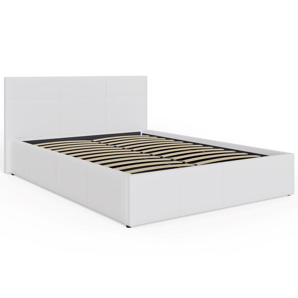GFW Small Double White Faux Leather Side Lift Ottoman Bed with Bonnell Mattress Image 3