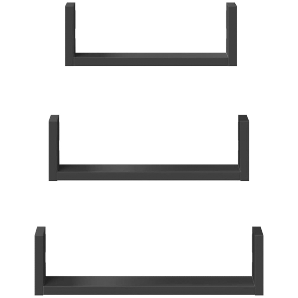 vidaXL Black Wall Shelf Set of 3 Image 3