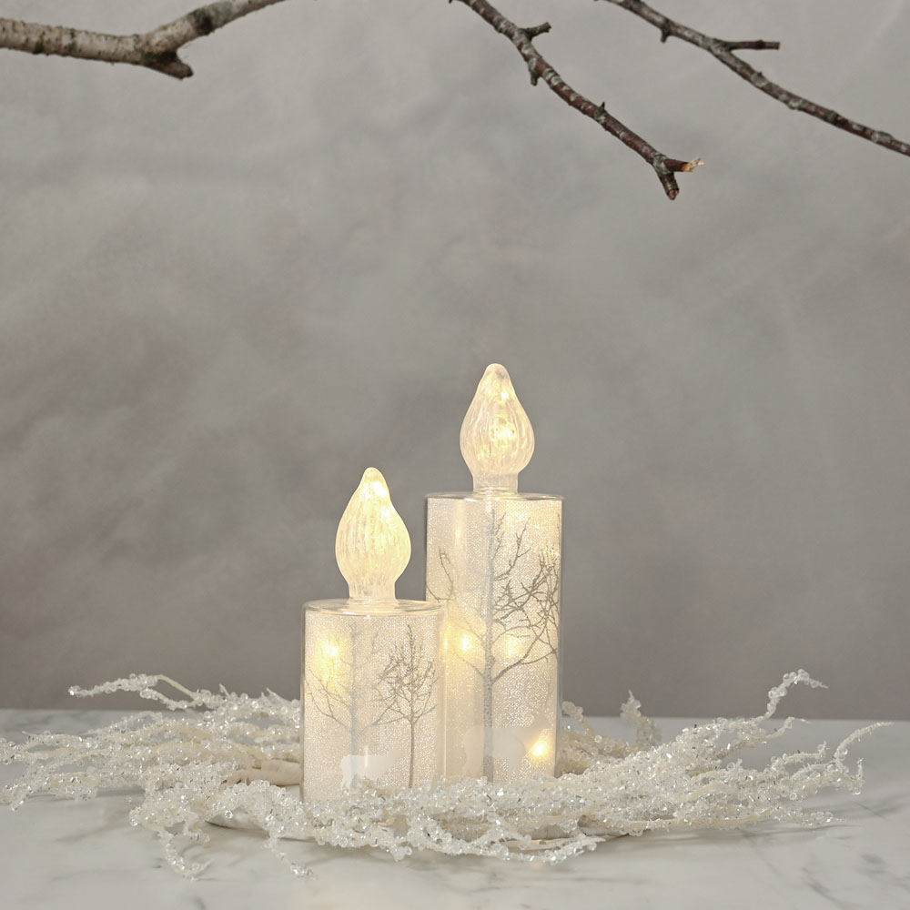 The Christmas Gift Co White LED Forest Scene Glass Candle Small Image 4