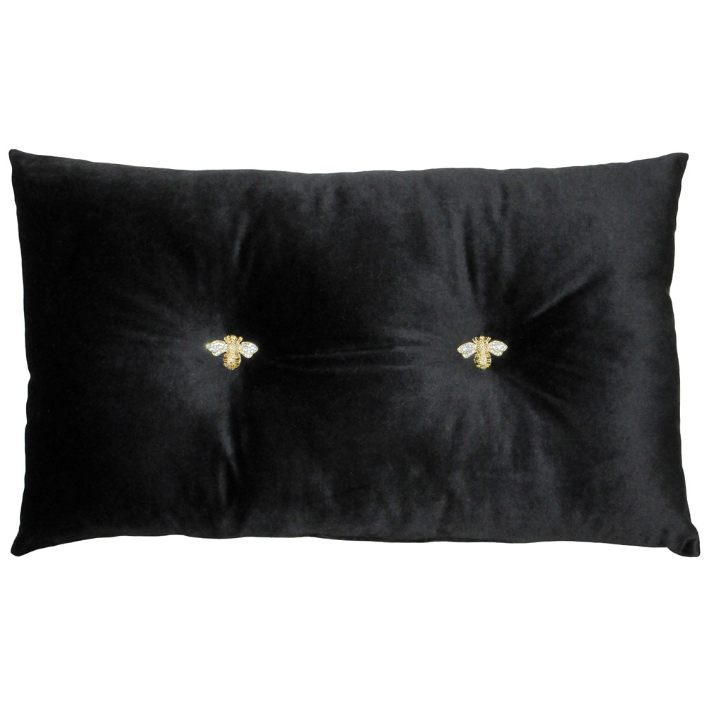 Paoletti Bumble Bee Black Velvet Cushion Image 1