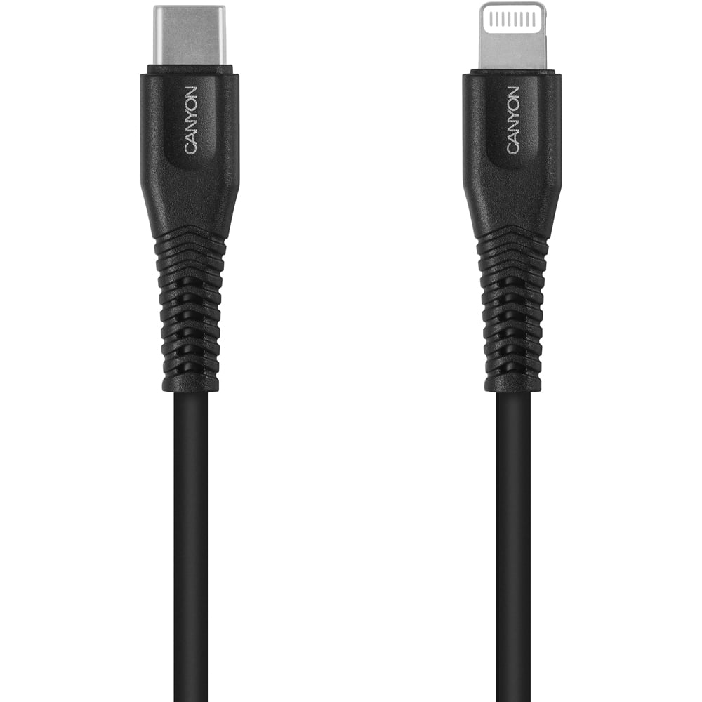 Canyon Black USB C to MFI Lightning Cable 1m Image 1