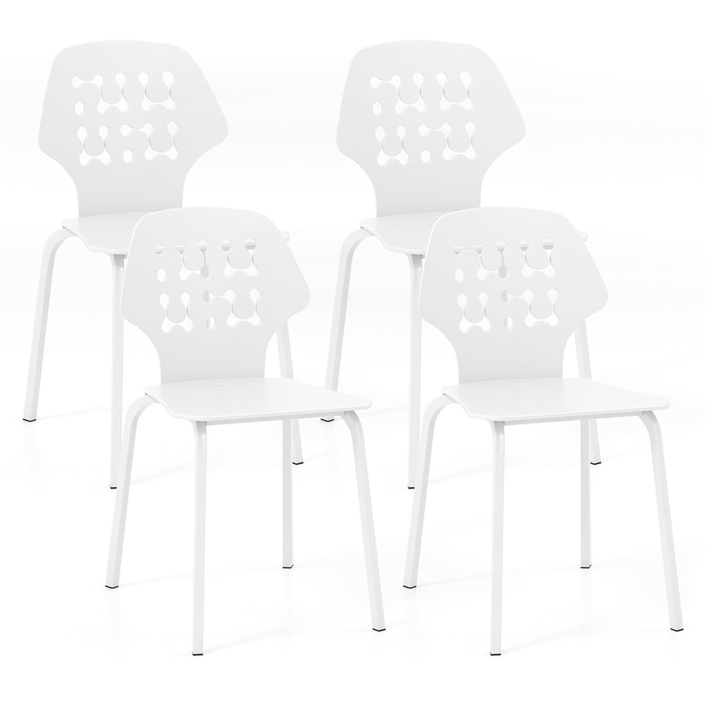Costway Set of 4 White Hollowed Backrest Dining Chairs Image 2