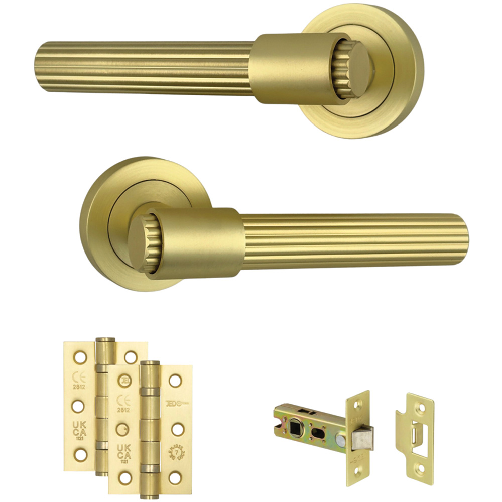 AXS Hardware Nevada Satin Brass Latch Door Handles on Rose 4 Pack Image 1