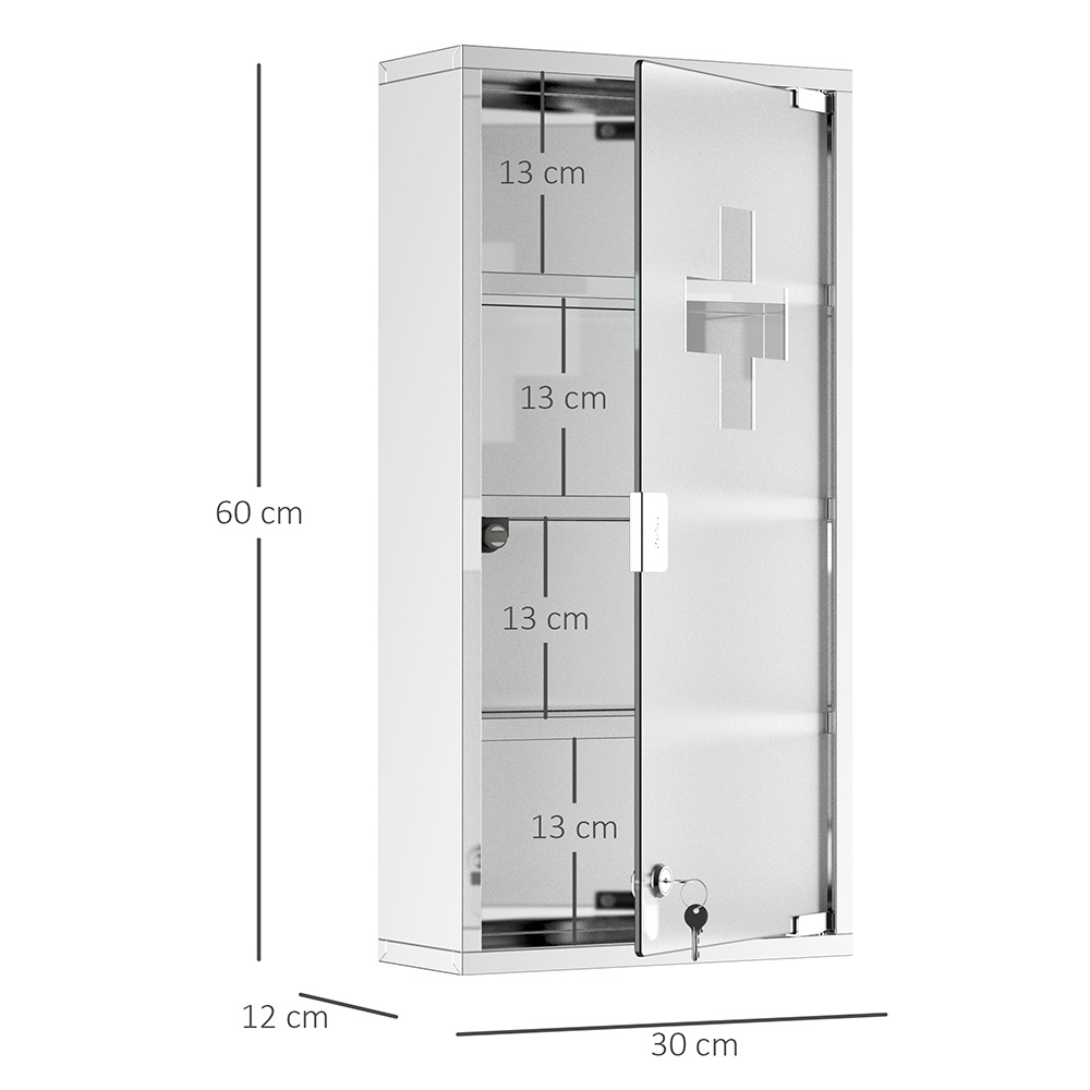 HOMCOM White Frosted Glass Mirror Bathroom Cabinet Image 3