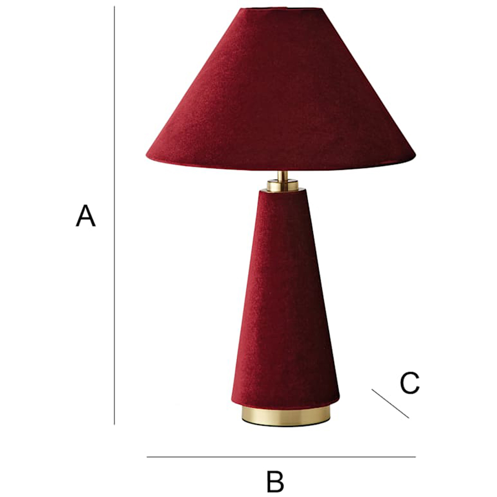 ValueLights Martha Conical Burgundy Velvet Table Lamp and Bulb Image 8