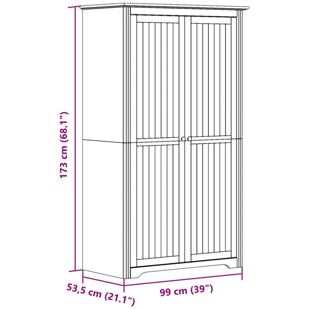 vidaXL Bodo 2 Door White and Brown Solid Wood Pine Wardrobe Image 9