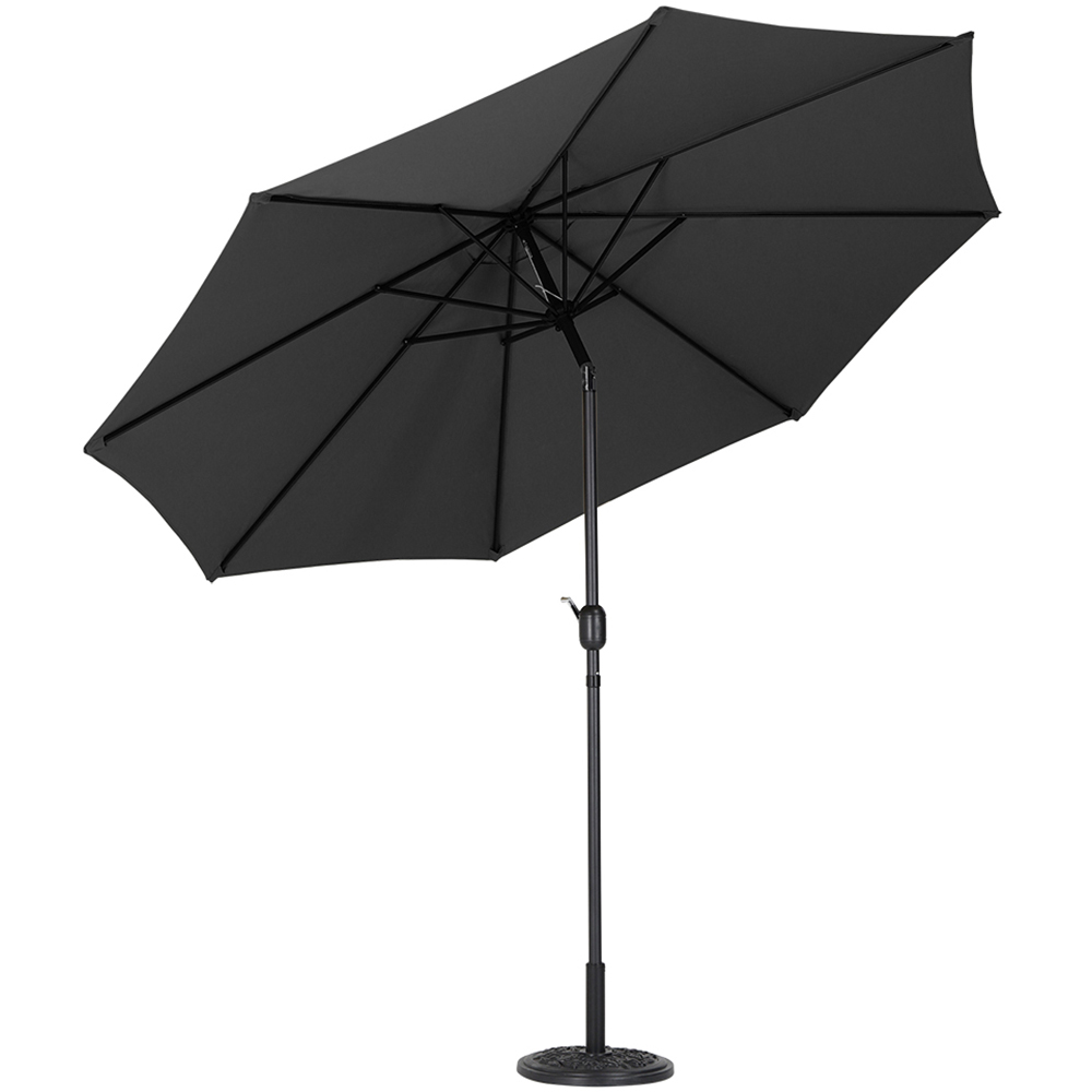 Living and Home Black Round Crank Tilt Parasol with Floral Round Base 3m Image 1